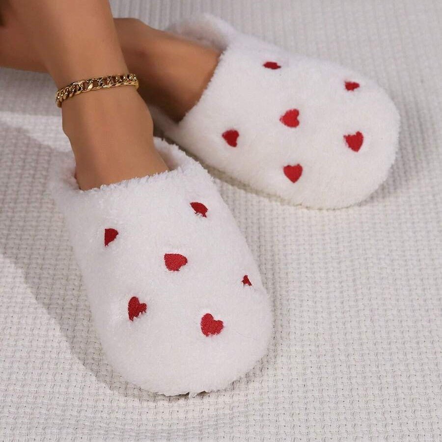 Pantoufles Femme - CozyWarmSlippers™ - Blanc à Cœurs Rouges - Laviizi