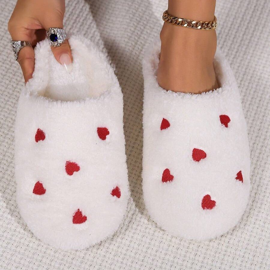 Pantoufles Femme - CozyWarmSlippers™ - Blanc à Cœurs Rouges - Laviizi