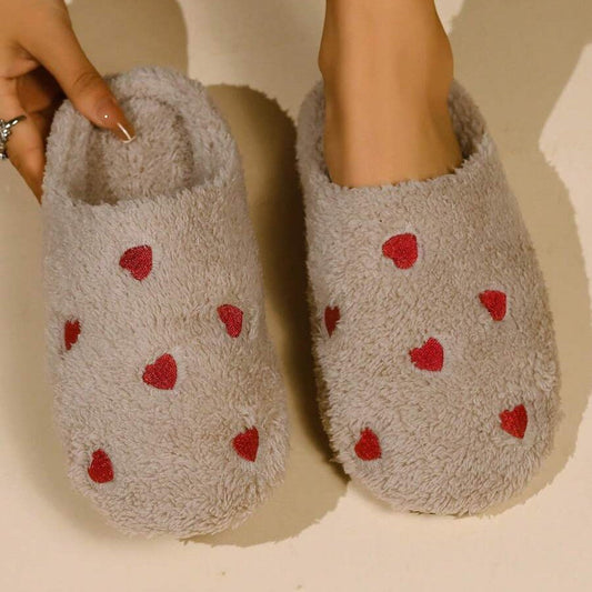 Pantoufles Femme - CozyWarmSlippers™ - Khaki à Cœurs Rouge - Laviizi