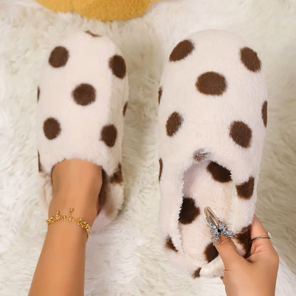 Pantoufles Femme - CozyWarmSlippers™ - Beige à Pois Marron - Laviizi
