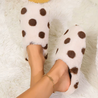 Pantoufles Femme - CozyWarmSlippers™ - Beige à Pois Marron - Laviizi