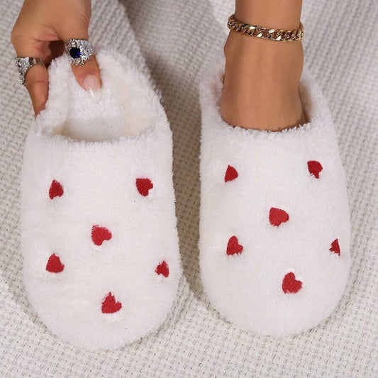 Pantoufles Femme - CozyWarmSlippers™ - Blanc à Cœurs Rouges - Laviizi