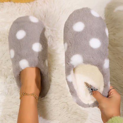 Pantoufles Femme - CozyWarmSlippers™ - Gris à Pois Blancs - Laviizi