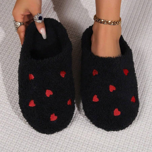 Pantoufles Femme - CozyWarmSlippers™ - Noir à Cœurs Rouges - Laviizi