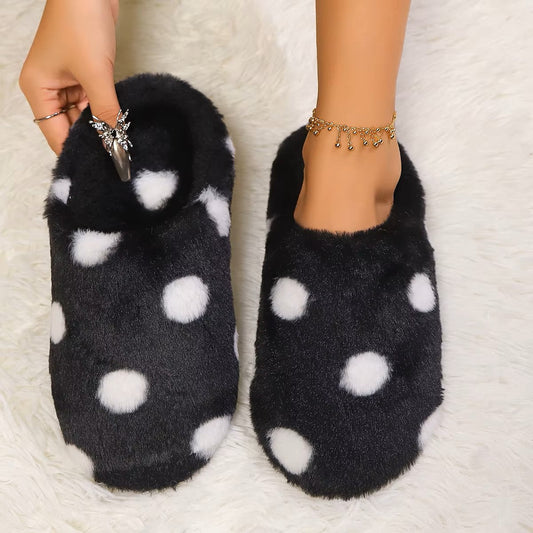 Pantoufles Femme - CozyWarmSlippers™ - Noir à Pois Blancs - Laviizi