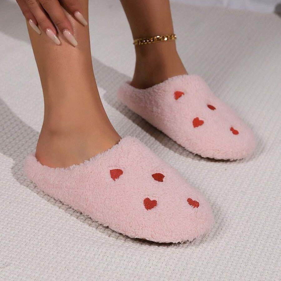 Pantoufles Femme - CozyWarmSlippers™ - Rose à Cœurs Rouges - Laviizi