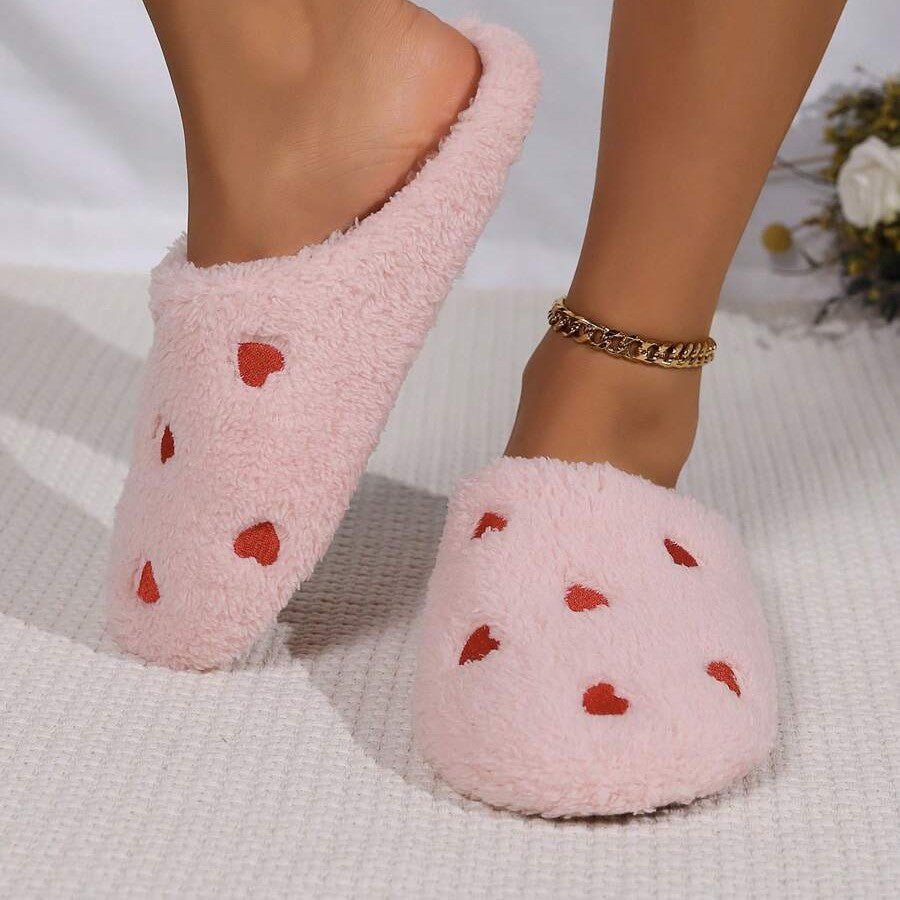 Pantoufles Femme - CozyWarmSlippers™ - Rose à Cœurs Rouges - Laviizi
