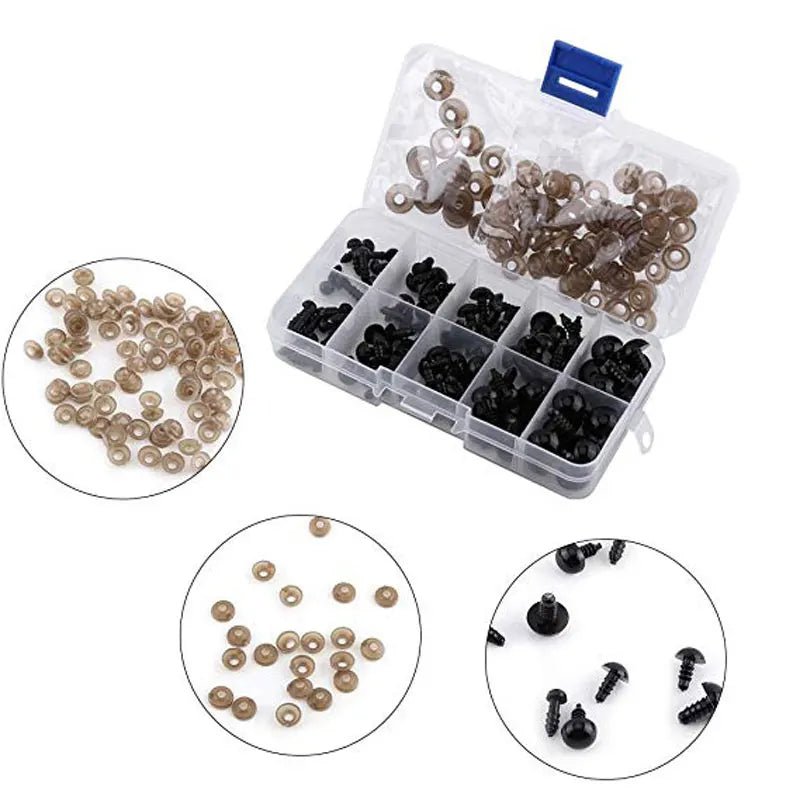 Yeux de sécurité artisanaux en plastique noir, 100 pièces, 6 - 12mm, pour ours, peluche, poupée animale, Amigurumi, accessoires de bricolage - Laviizi