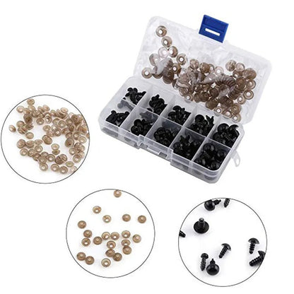 Yeux de sécurité artisanaux en plastique noir, 100 pièces, 6 - 12mm, pour ours, peluche, poupée animale, Amigurumi, accessoires de bricolage - Laviizi