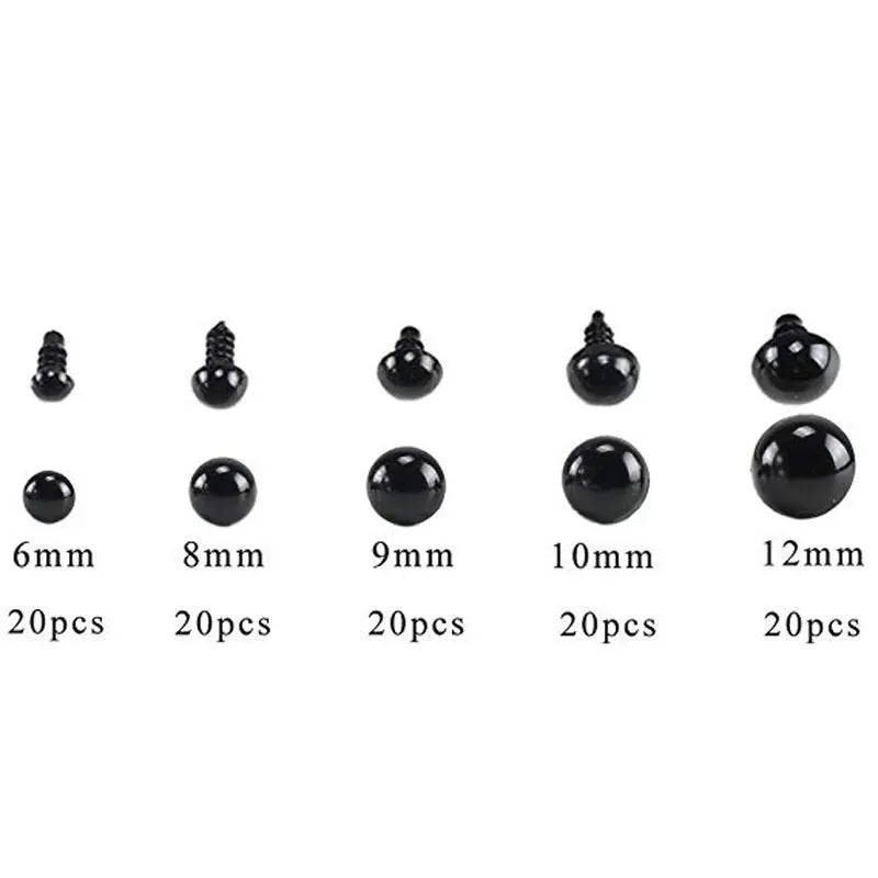Yeux de sécurité artisanaux en plastique noir, 100 pièces, 6 - 12mm, pour ours, peluche, poupée animale, Amigurumi, accessoires de bricolage - Laviizi
