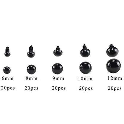 Yeux de sécurité artisanaux en plastique noir, 100 pièces, 6 - 12mm, pour ours, peluche, poupée animale, Amigurumi, accessoires de bricolage - Laviizi