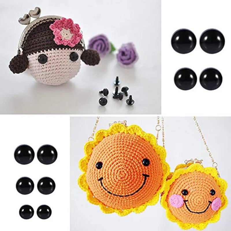 Yeux de sécurité artisanaux en plastique noir, 100 pièces, 6 - 12mm, pour ours, peluche, poupée animale, Amigurumi, accessoires de bricolage - Laviizi