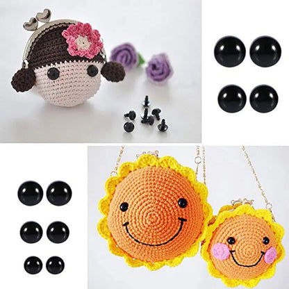Yeux de sécurité artisanaux en plastique noir, 100 pièces, 6 - 12mm, pour ours, peluche, poupée animale, Amigurumi, accessoires de bricolage - Laviizi