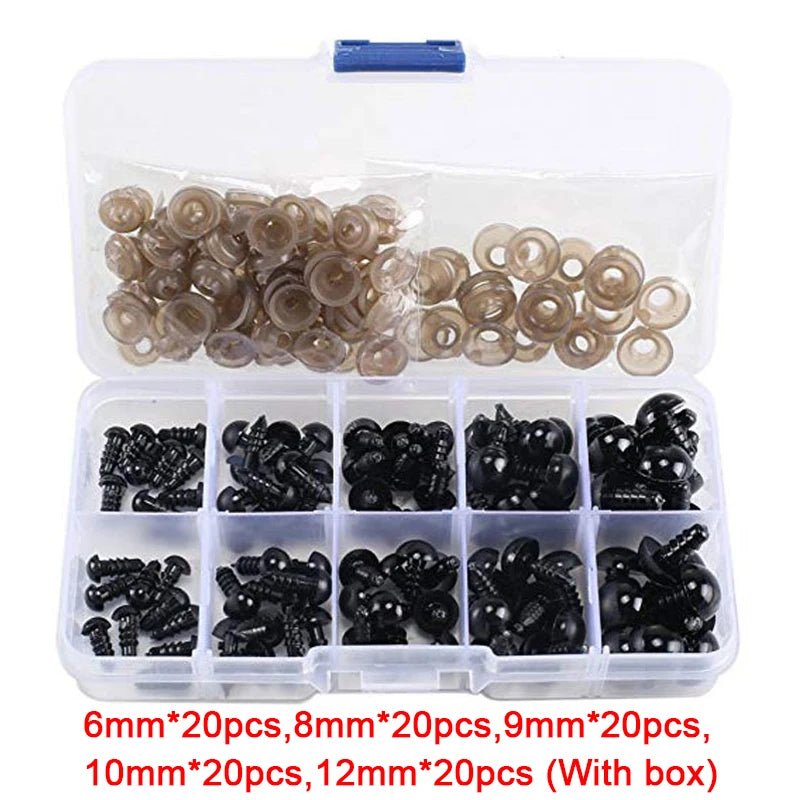 Yeux de sécurité artisanaux en plastique noir, 100 pièces, 6 - 12mm, pour ours, peluche, poupée animale, Amigurumi, accessoires de bricolage - Laviizi