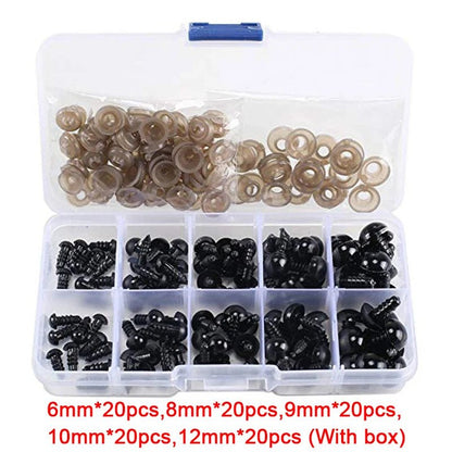 Yeux de sécurité artisanaux en plastique noir, 100 pièces, 6 - 12mm, pour ours, peluche, poupée animale, Amigurumi, accessoires de bricolage - Laviizi